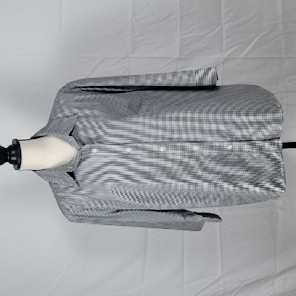 Liz Claiborne Size 2X Black White Gingham Check 3/4 Sleeve Button Front Blouse